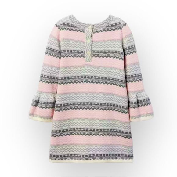 Janie and Jack Fair Isle Sweater Dress Pink Gray Bell Sleeve Zip Pockets Size 4 - Picture 2 of 10